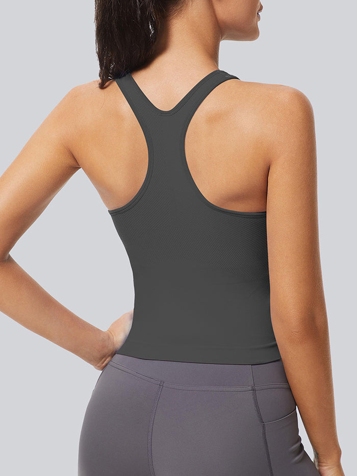 MATHCAT Ribbed Racerback Crop Workout Tank Top for Women with Built-in Bra