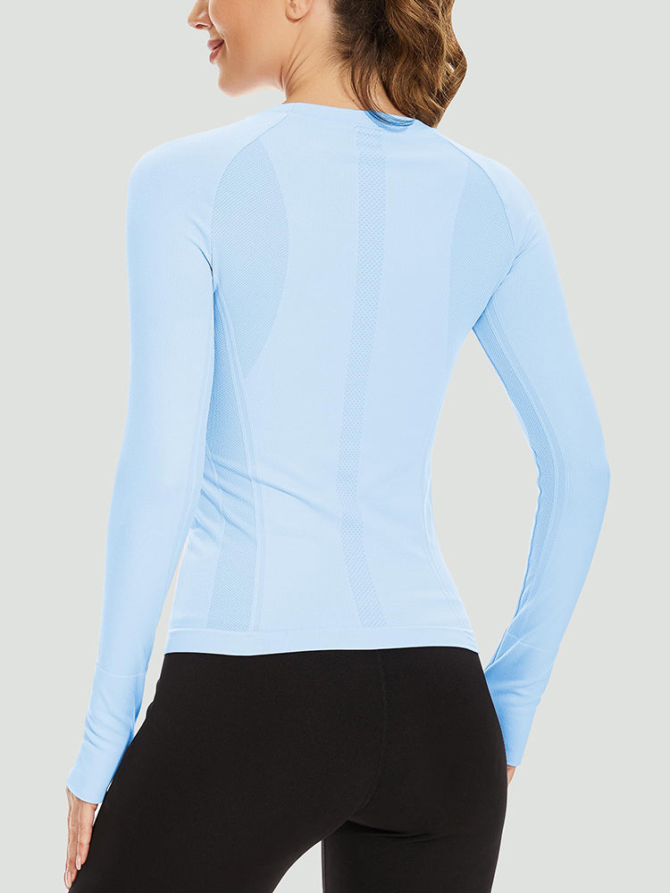 Mathcat Quick Dry Top Athletic Long Sleeve Workout Shirt Light Blue