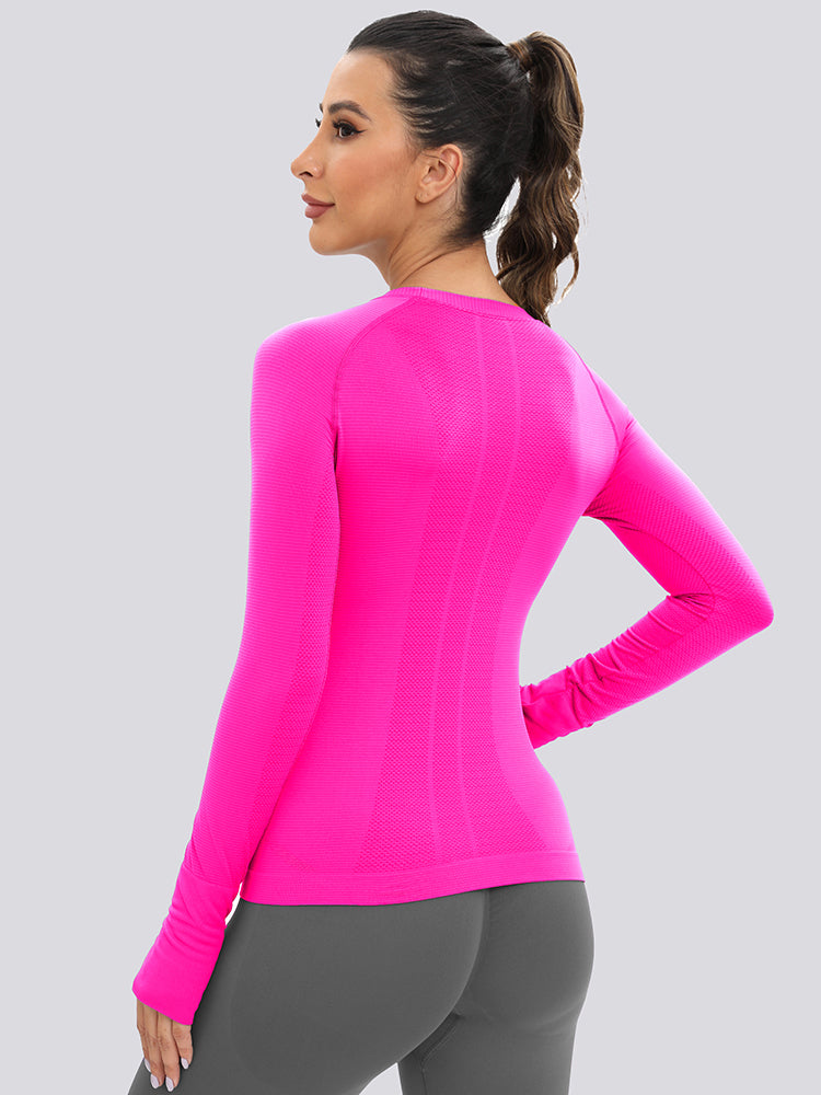 MathCat Long Sleeve Workout Shirts Breathable Thumb Holes Tops Rosered2