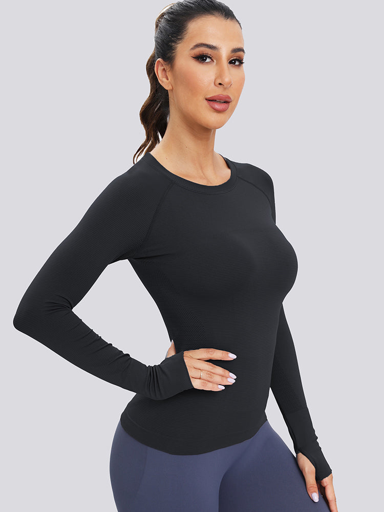 MathCat Long Sleeve Workout Shirts Yoga Running Women's Compression Shirts with Thumb Holes Black