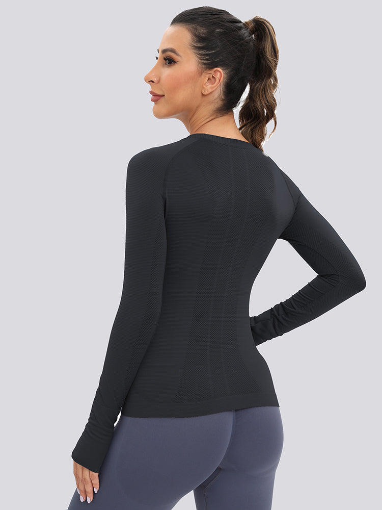 MathCat Long Sleeve Workout Shirts Yoga Running Women's Compression Shirts with Thumb Holes Black
