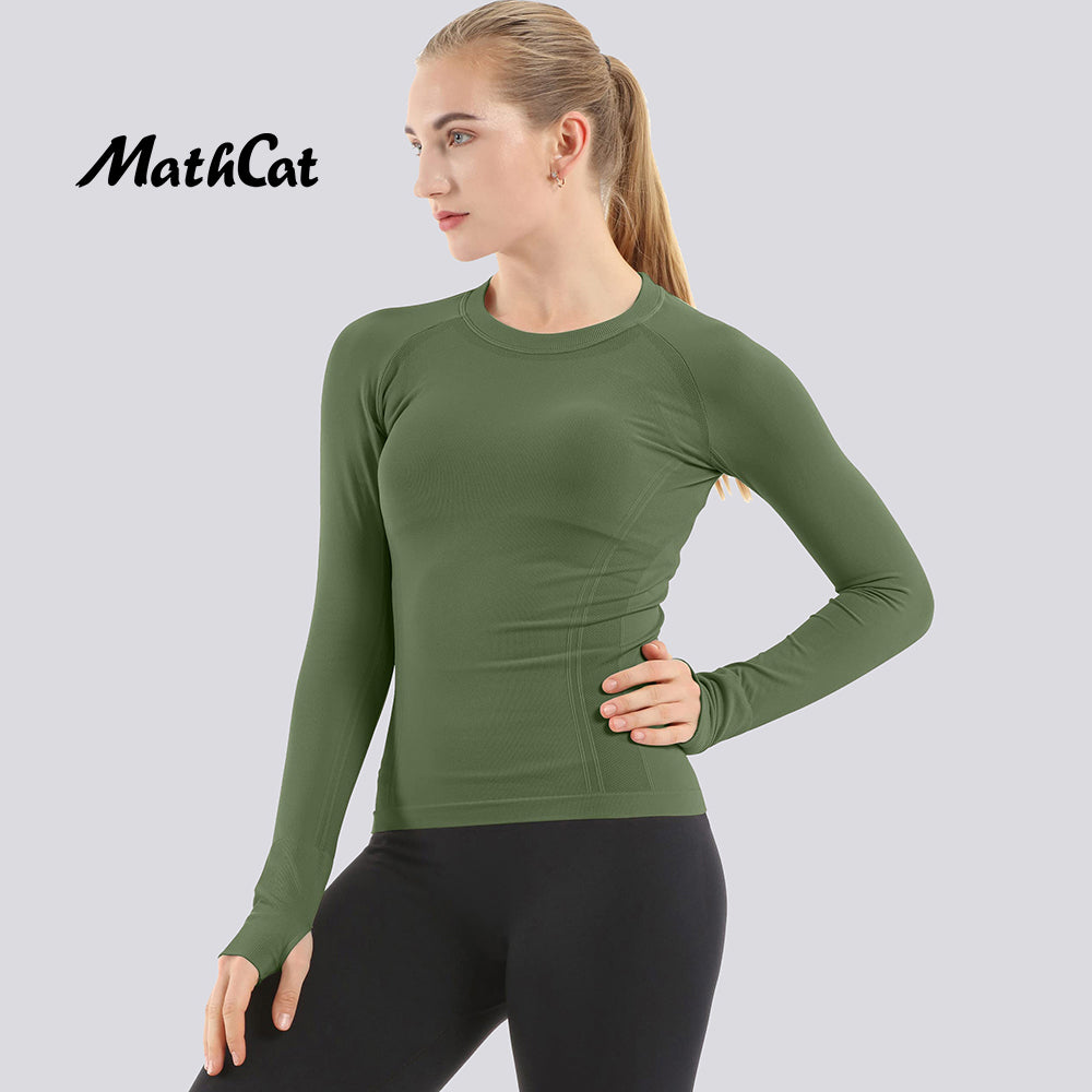 MATHCAT Women Seamless Workout Shirts-Quick Dry Gym Shirt Long Sleeve Running Outfit for Traning,Yoga and Pilates