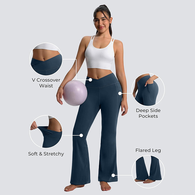 MATHCAT Flare Leggings for Women with Pockets, Crossover High Waisted Bootcut Black Flared Pants for Yoga Workout Gym