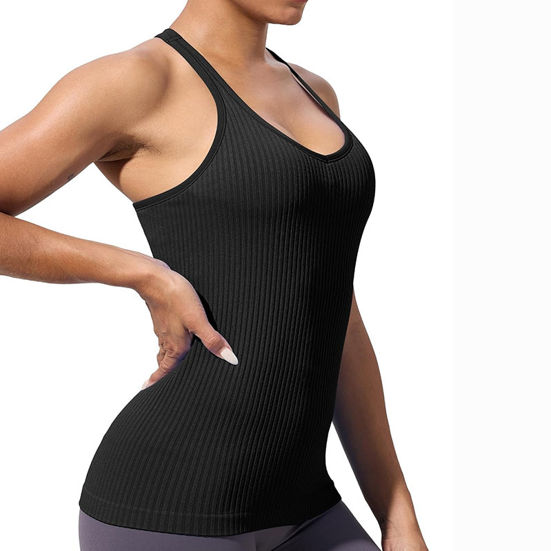 MATHCAT Workout Tank Tops for Women with Built in Bra, Seamless V Neck Tops Fitness Workout Yoga Shirts