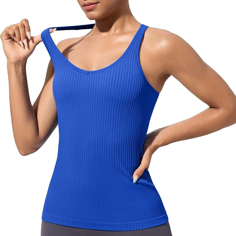 MATHCAT Workout Tank Tops for Women with Built in Bra, Seamless V Neck Tops Fitness Workout Yoga Shirts