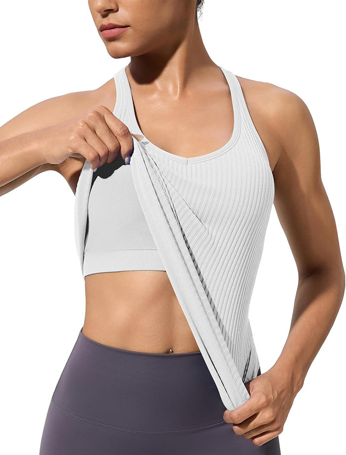 MATHCAT Workout Tank Tops for Women with Built in Bra, Seamless V Neck Tops Fitness Workout Yoga Shirts