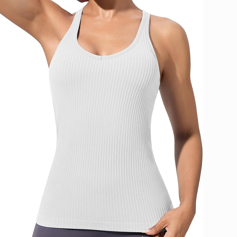 MATHCAT Workout Tank Tops for Women with Built in Bra, Seamless V Neck Tops Fitness Workout Yoga Shirts