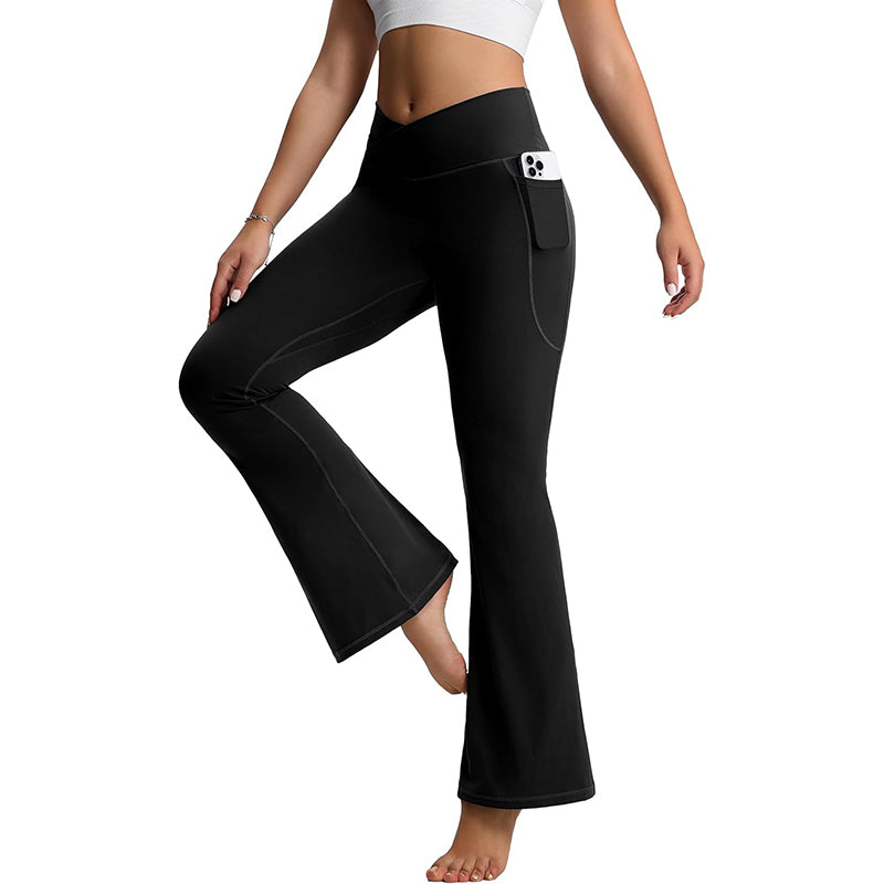 MATHCAT Flare Leggings for Women with Pockets, Crossover High Waisted Bootcut Black Flared Pants for Yoga Workout Gym