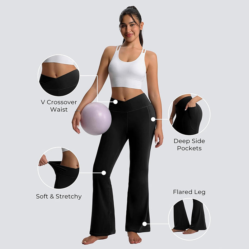 MATHCAT Flare Leggings for Women with Pockets, Crossover High Waisted Bootcut Black Flared Pants for Yoga Workout Gym