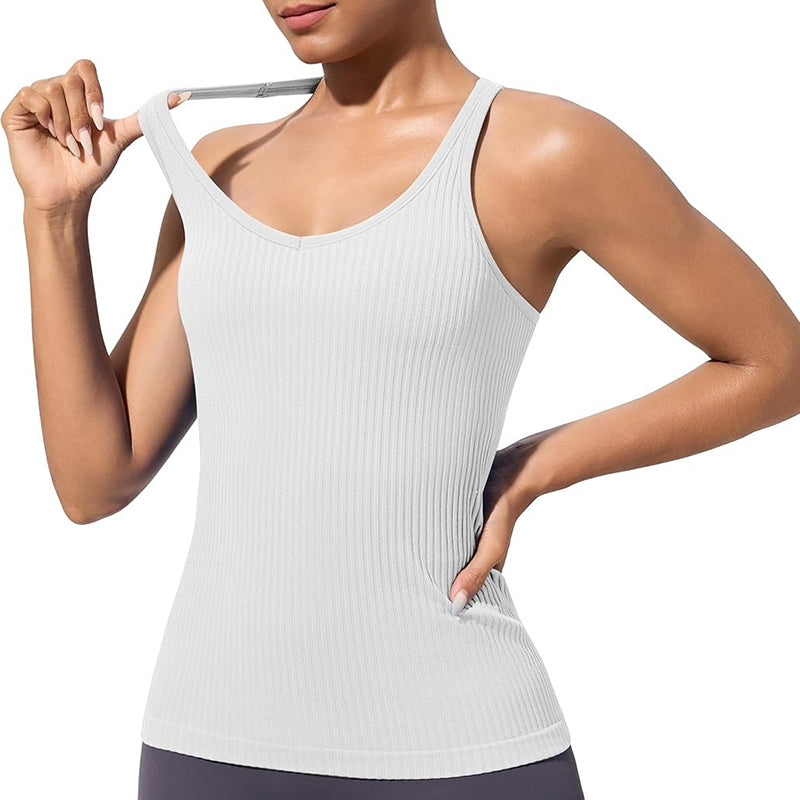 MATHCAT Workout Tank Tops for Women with Built in Bra, Seamless V Neck Tops Fitness Workout Yoga Shirts