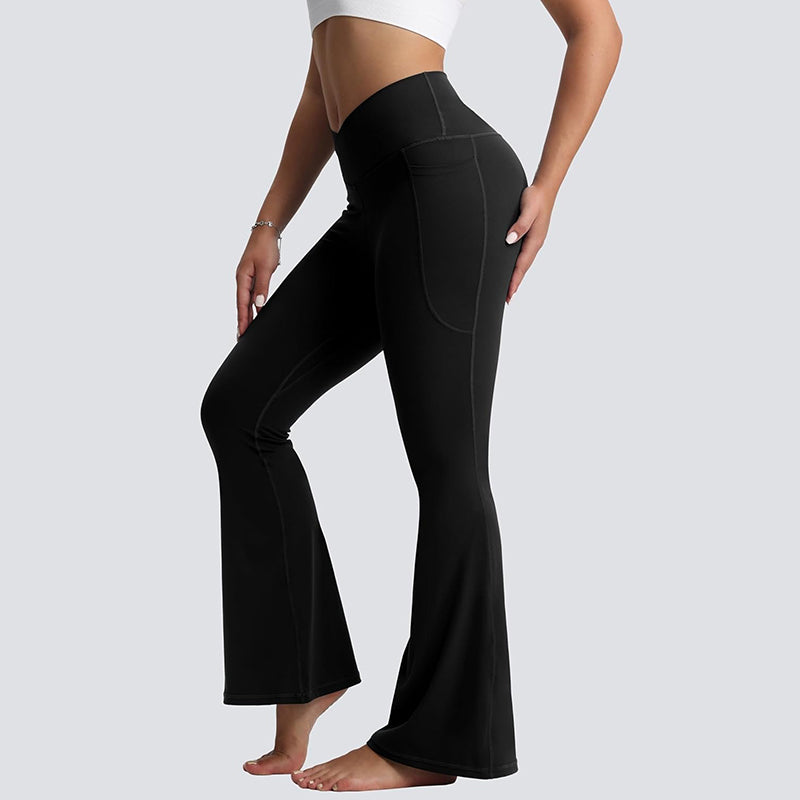 MATHCAT Flare Leggings for Women with Pockets, Crossover High Waisted Bootcut Black Flared Pants for Yoga Workout Gym