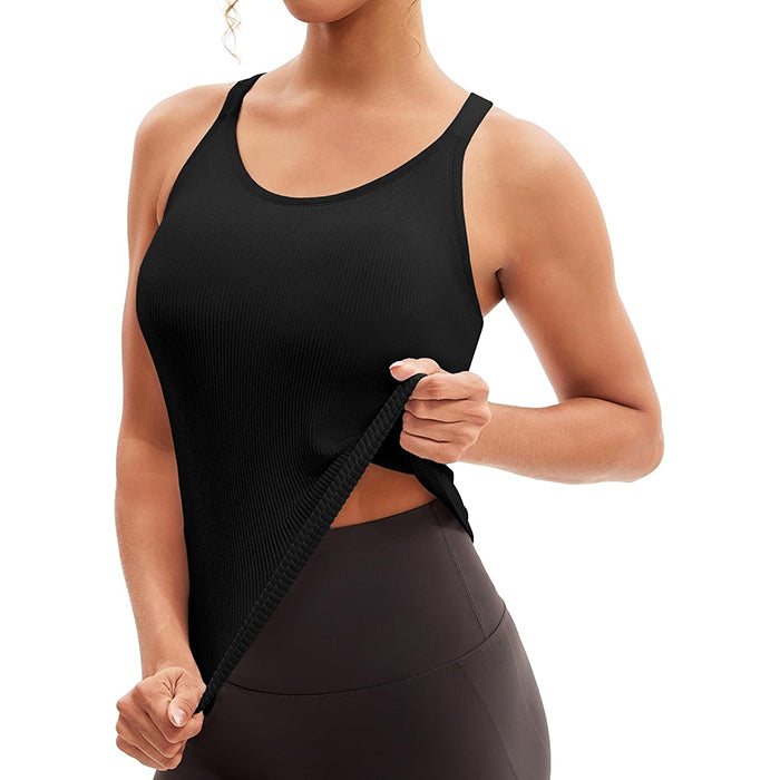 MATHCAT Workout Tank Tops for Women with Built in Bra, Seamless Ribbed Racerback Camisole Tops, Sleeveless Gym Yoga Shirts