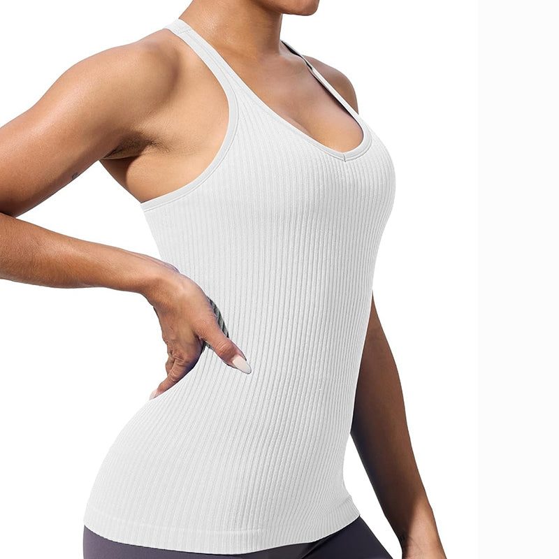MATHCAT Workout Tank Tops for Women with Built in Bra, Seamless V Neck Tops Fitness Workout Yoga Shirts
