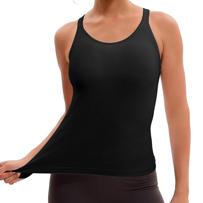 MATHCAT Workout Tank Tops for Women with Built in Bra, Seamless Ribbed Racerback Camisole Tops, Sleeveless Gym Yoga Shirts
