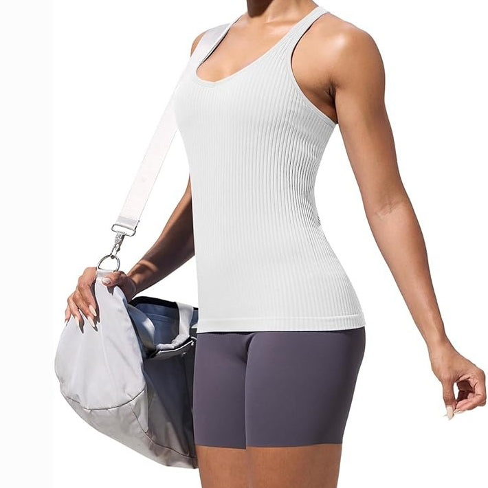 MATHCAT Workout Tank Tops for Women with Built in Bra, Seamless V Neck Tops Fitness Workout Yoga Shirts