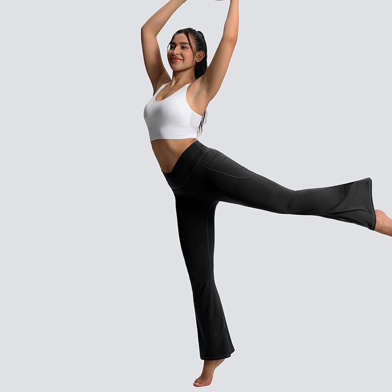 MATHCAT Flare Leggings for Women with Pockets, Crossover High Waisted Bootcut Black Flared Pants for Yoga Workout Gym