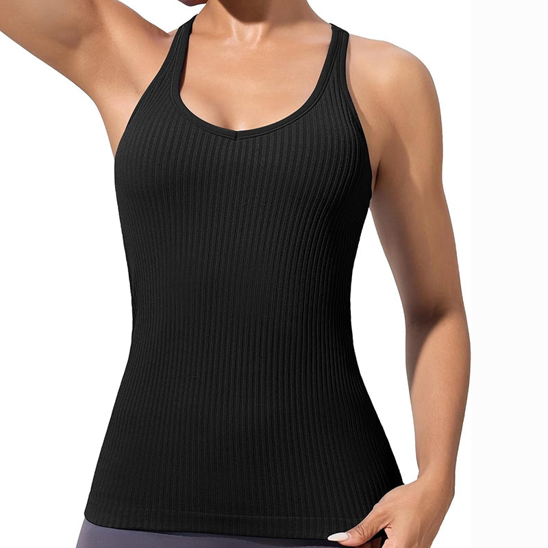 MATHCAT Workout Tank Tops for Women with Built in Bra, Seamless V Neck Tops Fitness Workout Yoga Shirts