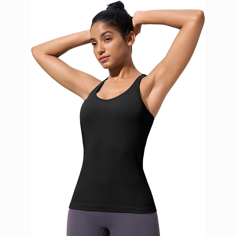 MATHCAT Workout Tank Tops for Women with Built in Bra, Seamless V Neck Tops Fitness Workout Yoga Shirts