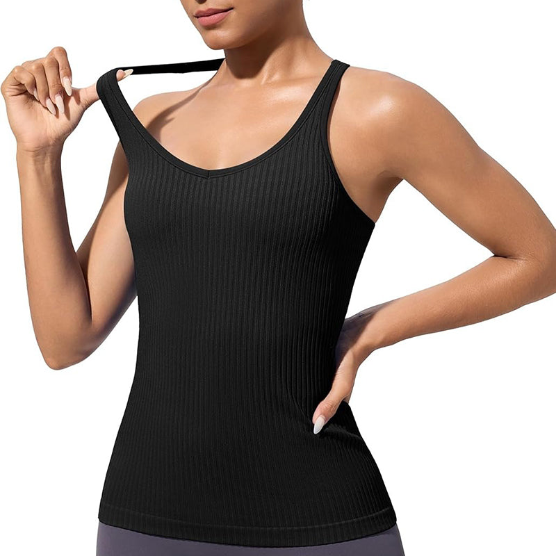 MATHCAT Workout Tank Tops for Women with Built in Bra, Seamless V Neck Tops Fitness Workout Yoga Shirts
