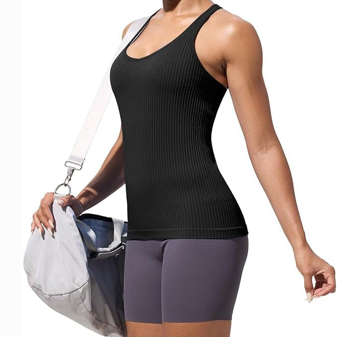 MATHCAT Workout Tank Tops for Women with Built in Bra, Seamless V Neck Tops Fitness Workout Yoga Shirts