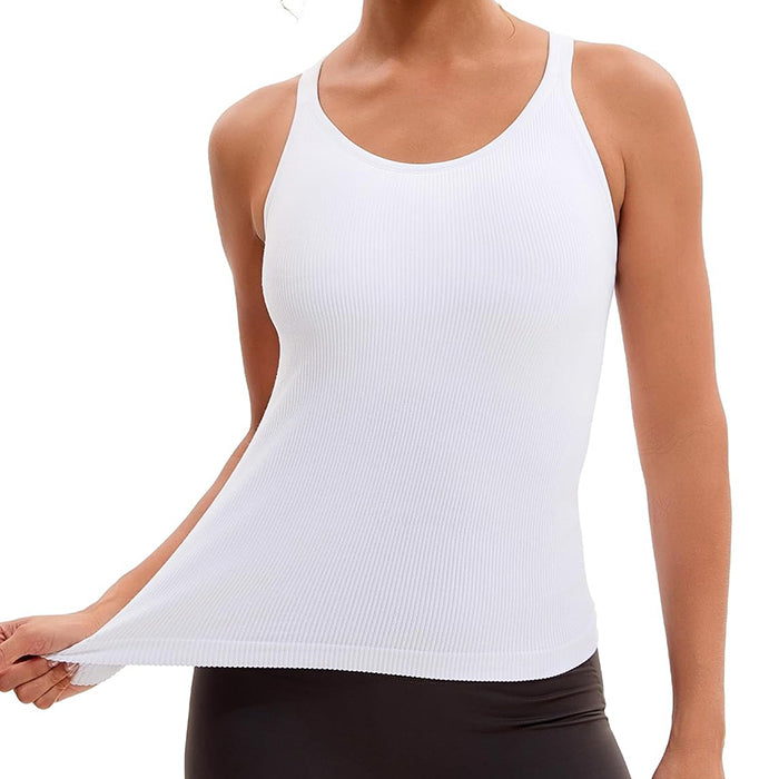 MATHCAT Workout Tank Tops for Women with Built in Bra, Seamless Ribbed Racerback Camisole Tops, Sleeveless Gym Yoga Shirts