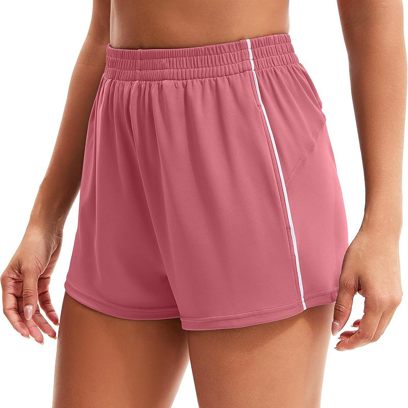 MATHCAT Womens Workout Shorts, Elastic High Waist Athletic Shorts with Pockets Stretchy Active Shorts for Running Sports