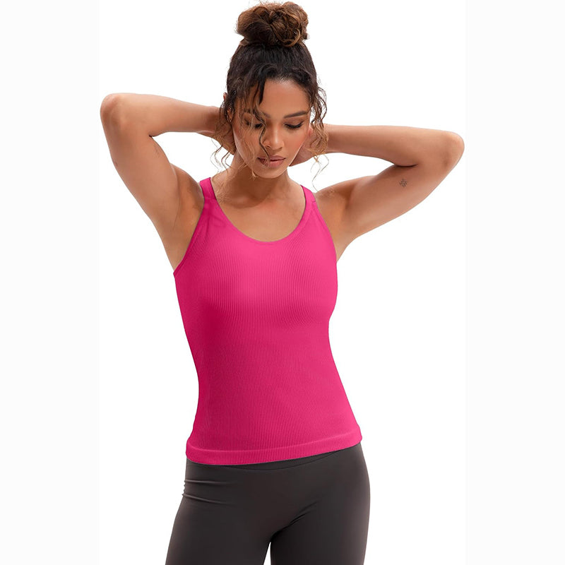 MATHCAT Racerback Workout Tank Tops for Women with Built in Bra, Sleeveless Camisole Tops Seamless Gym Athletic Yoga Shirts