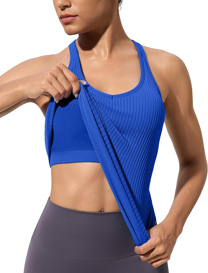 MATHCAT Workout Tank Tops for Women with Built in Bra, Seamless V Neck Tops Fitness Workout Yoga Shirts