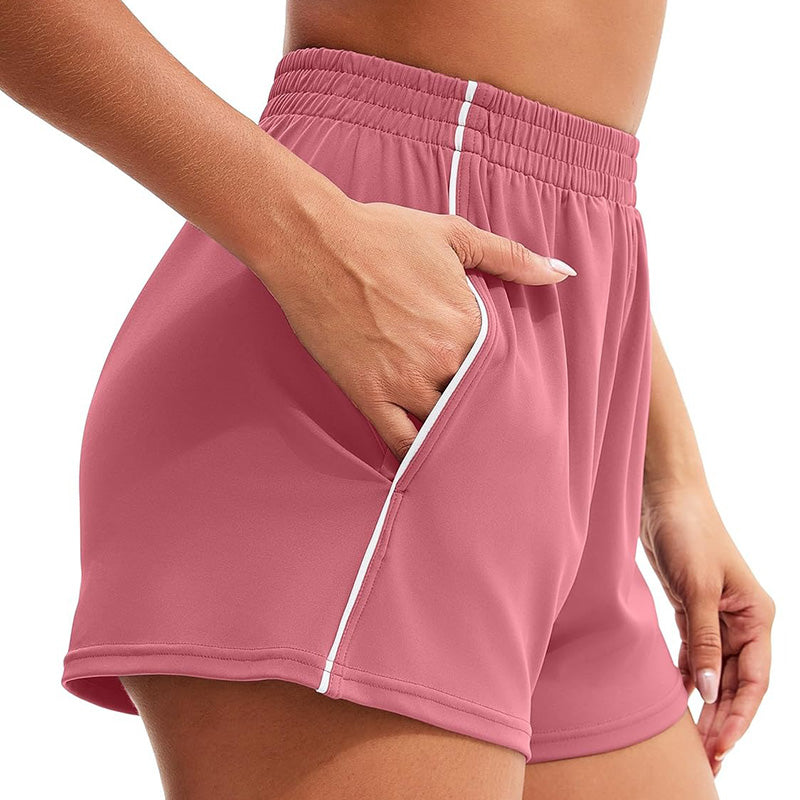 MATHCAT Womens Workout Shorts, Elastic High Waist Athletic Shorts with Pockets Stretchy Active Shorts for Running Sports