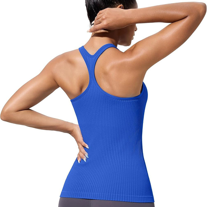 MATHCAT Workout Tank Tops for Women with Built in Bra, Seamless V Neck Tops Fitness Workout Yoga Shirts