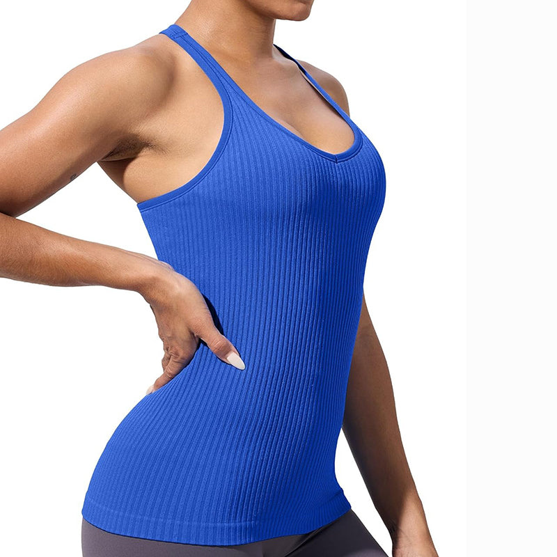 MATHCAT Workout Tank Tops for Women with Built in Bra, Seamless V Neck Tops Fitness Workout Yoga Shirts