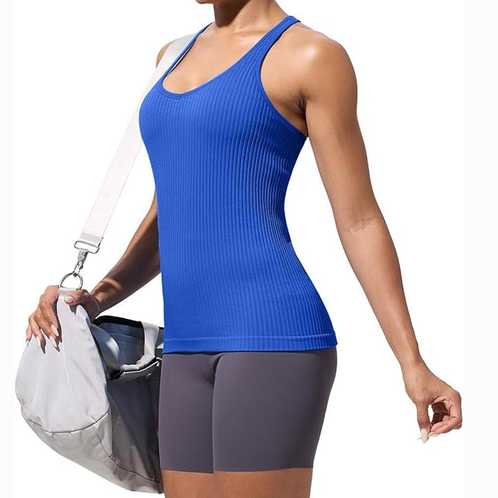 MATHCAT Workout Tank Tops for Women with Built in Bra, Seamless V Neck Tops Fitness Workout Yoga Shirts