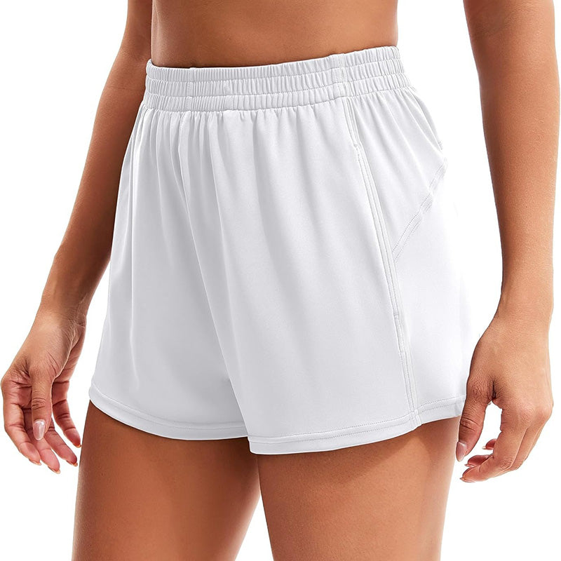 MATHCAT Womens Workout Shorts, Elastic High Waist Athletic Shorts with Pockets Stretchy Active Shorts for Running Sports