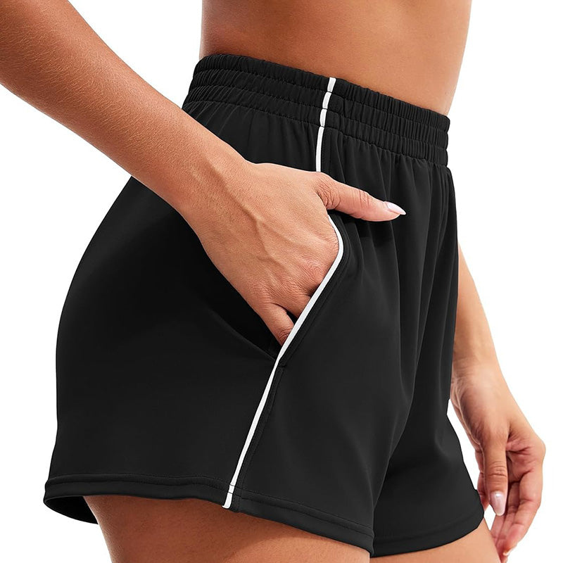 MATHCAT Womens Workout Shorts, Elastic High Waist Athletic Shorts with Pockets Stretchy Active Shorts for Running Sports