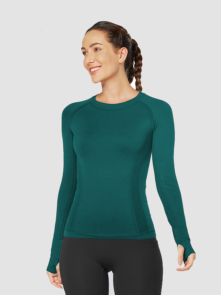 MathCat Quick Dry Gym Athletic Long Sleeve Workout Shirts for Women Dark Green
