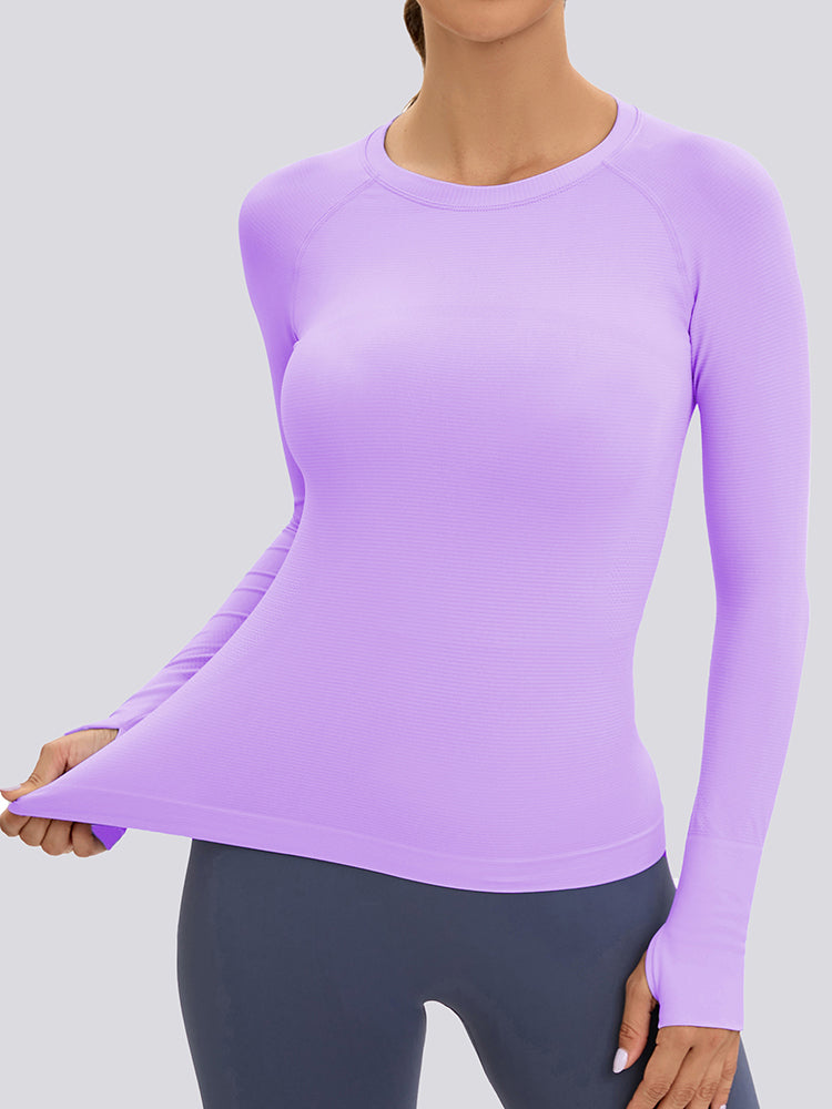 MathCat Long Sleeve Workout Shirts Women's Compression Shirts with Thumb Holes Purple