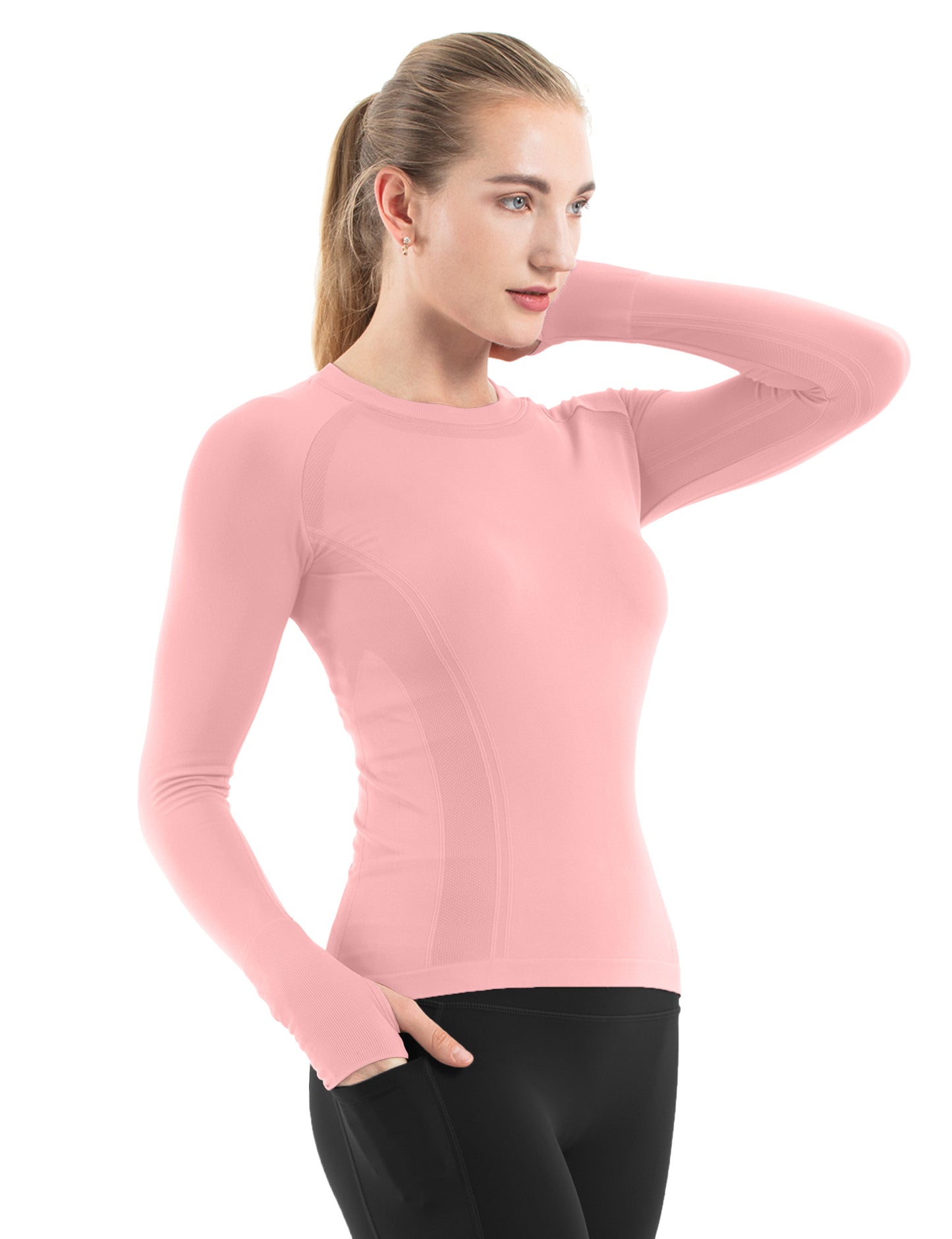 MATHCAT Women Seamless Workout Shirts-Quick Dry Gym Shirt Long Sleeve Running Outfit for Traning,Yoga and Pilates