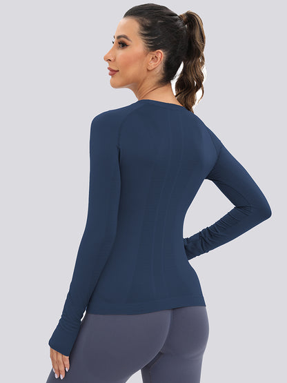 MathCat Long Sleeve Workout Shirts Breathable Thumb Holes Tops Navyblue