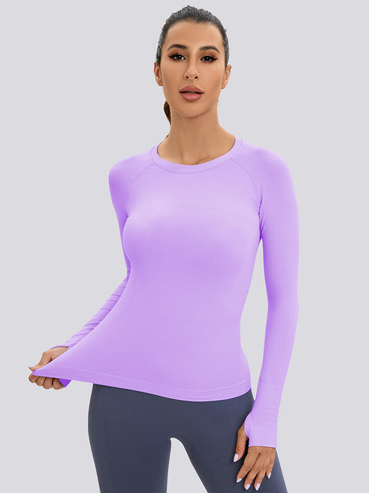 MathCat Long Sleeve Workout Shirts Women's Compression Shirts with Thumb Holes Purple