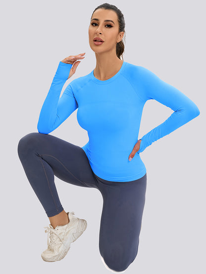 MathCat Long Sleeve Workout Shirts Yoga Running Women's Compression Shirts with Thumb Holes Blue02