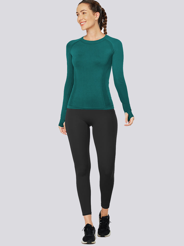 MathCat Quick Dry Gym Athletic Long Sleeve Workout Shirts for Women Dark Green