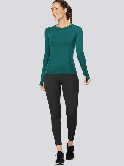MathCat Quick Dry Gym Athletic Long Sleeve Workout Shirts for Women Dark Green