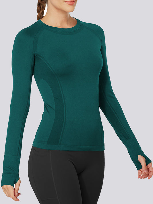 MathCat Quick Dry Gym Athletic Long Sleeve Workout Shirts for Women Dark Green