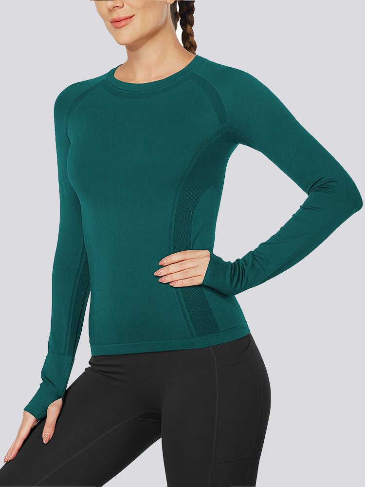 MathCat Quick Dry Gym Athletic Long Sleeve Workout Shirts for Women Dark Green