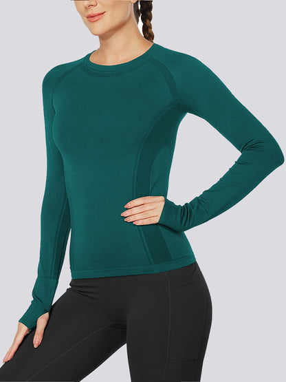 MathCat Quick Dry Gym Athletic Long Sleeve Workout Shirts for Women Dark Green