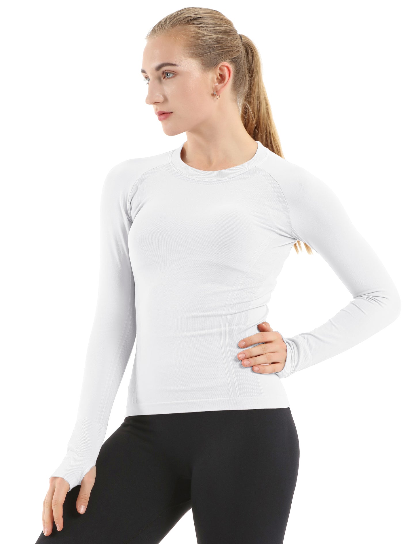 MATHCAT Women Seamless Workout Shirts-Quick Dry Gym Shirt Long Sleeve Running Outfit for Traning,Yoga and Pilates