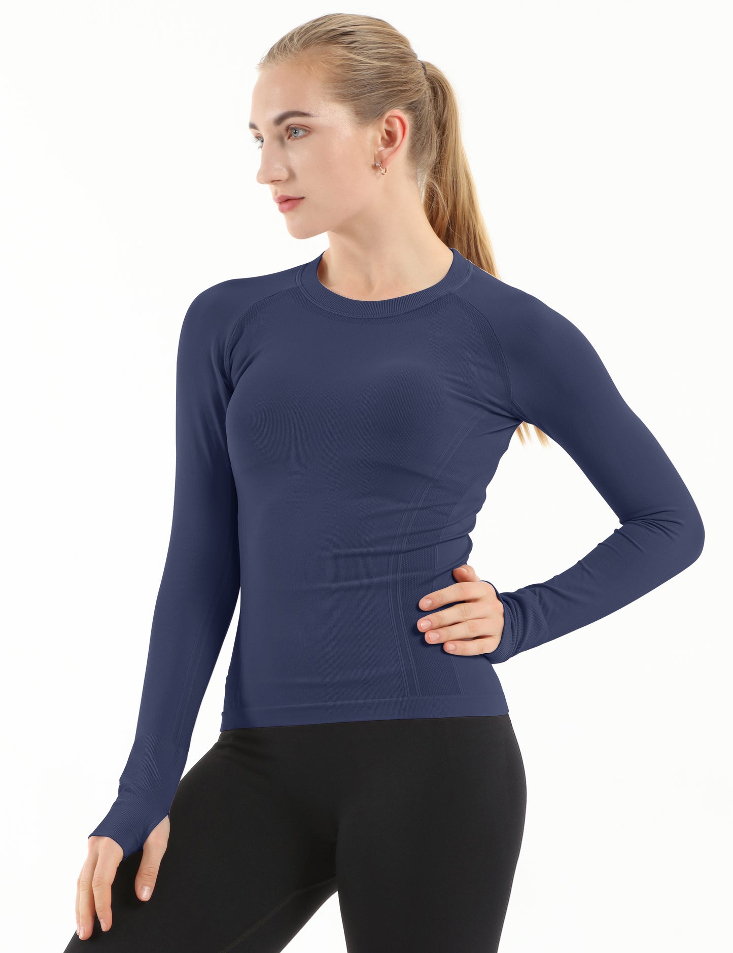 MATHCAT Women Seamless Workout Shirts-Quick Dry Gym Shirt Long Sleeve Running Outfit for Traning,Yoga and Pilates