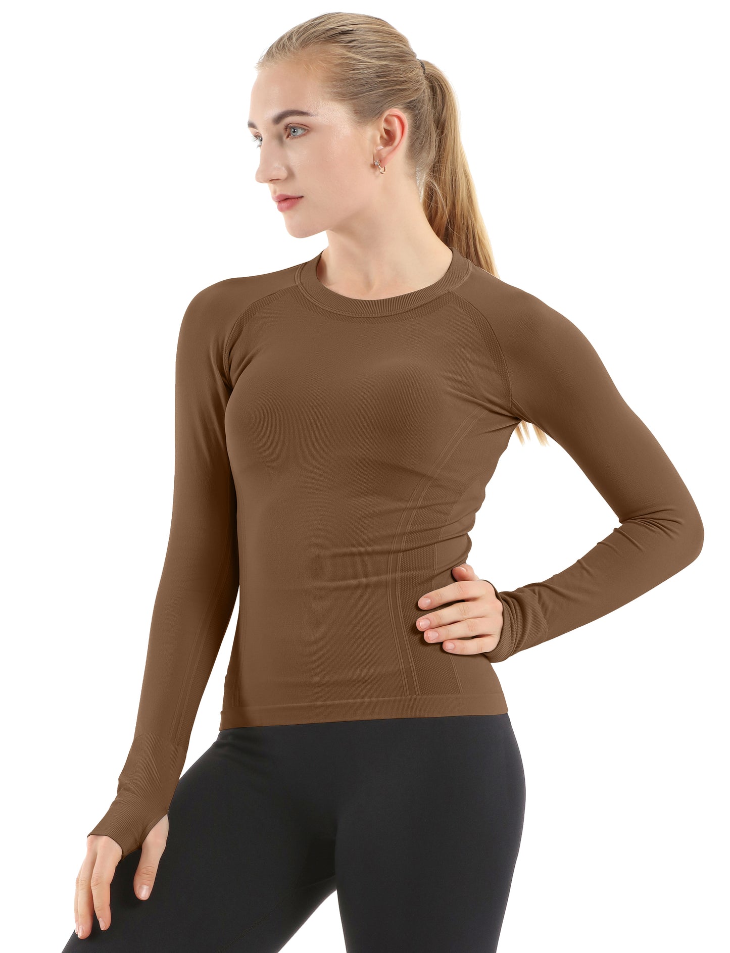 MATHCAT Women Seamless Workout Shirts-Quick Dry Gym Shirt Long Sleeve Running Outfit for Traning,Yoga and Pilates