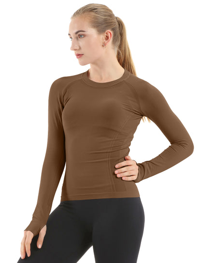 MATHCAT Women Seamless Workout Shirts-Quick Dry Gym Shirt Long Sleeve Running Outfit for Traning,Yoga and Pilates