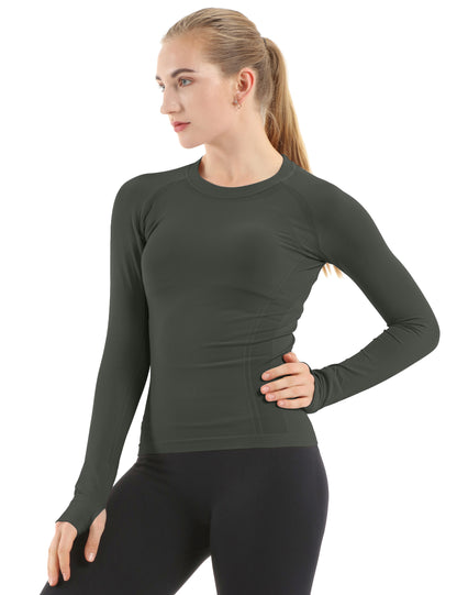 MATHCAT Women Seamless Workout Shirts-Quick Dry Gym Shirt Long Sleeve Running Outfit for Traning,Yoga and Pilates